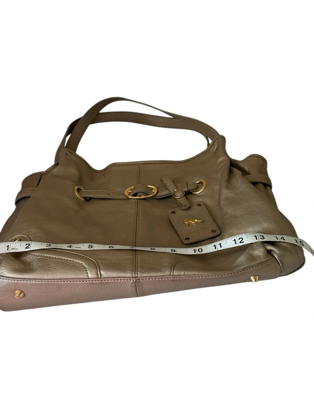 Emma Fox hobo handbag featuring metallic pewter leather,signature fox logo charm